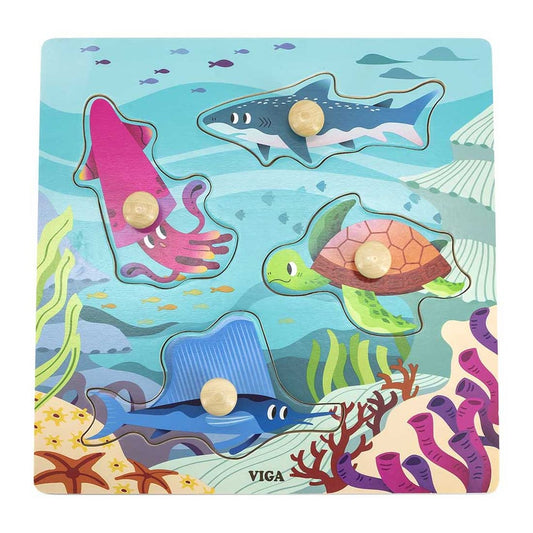 Wooden Knob Puzzle: Sea Animals - Viga