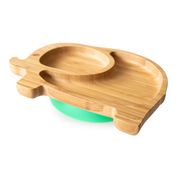 Elephant shaped bamboo suction Plate - two section plate for toddler and kids - Green