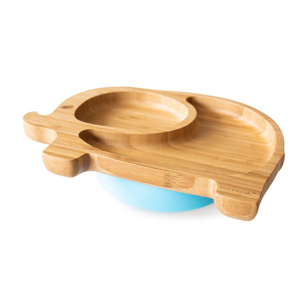 Elephant shaped bamboo suction Plate - two section plate for toddler and kids - Blue