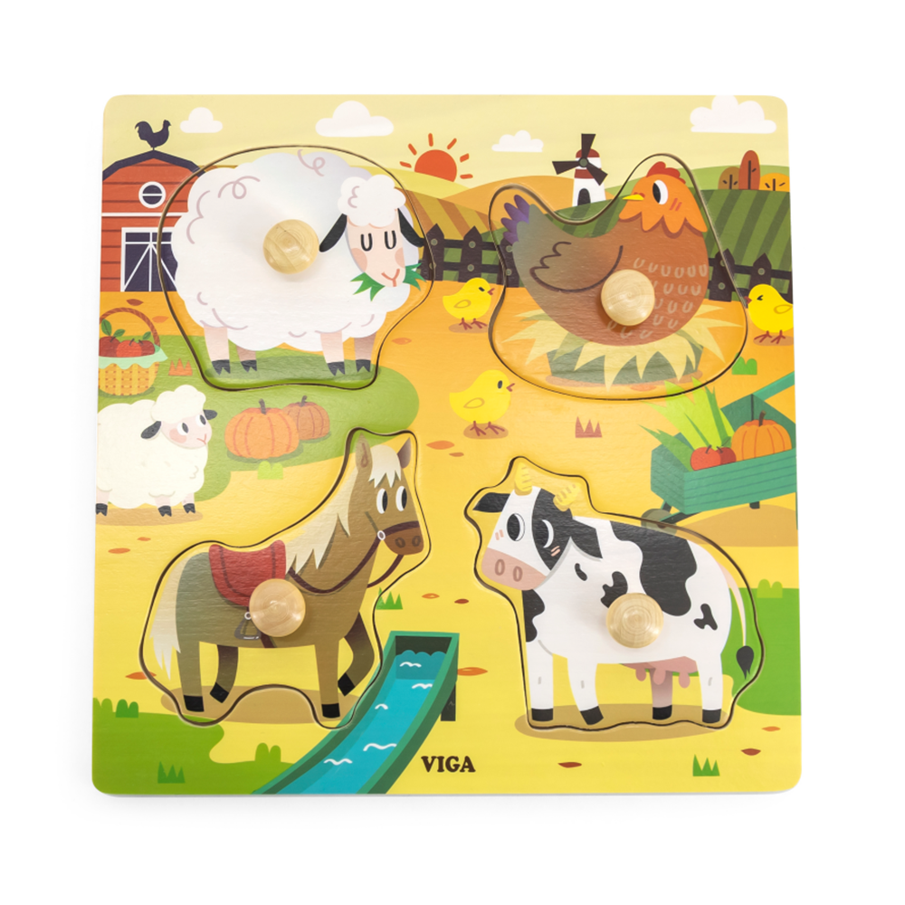 Wooden Knob Puzzle: Farm Animals - Viga